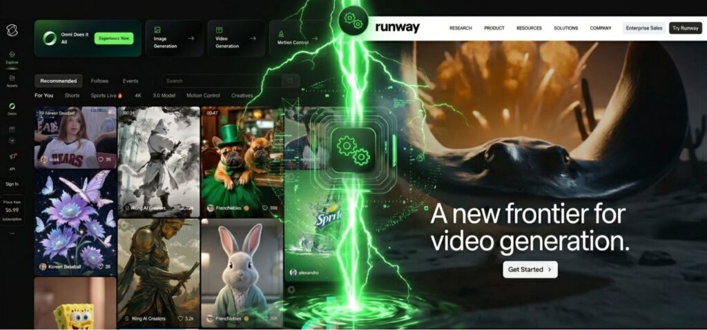 Kling AI vs Runway ML side-by-side interface comparison showing both AI video generation platforms with their dashboards and video creation features displayed together