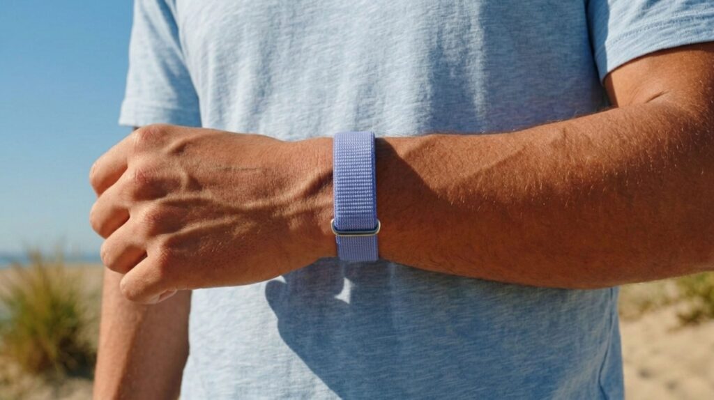 Google Fitbit Air screenless wearable worn on wrist showing minimalist design