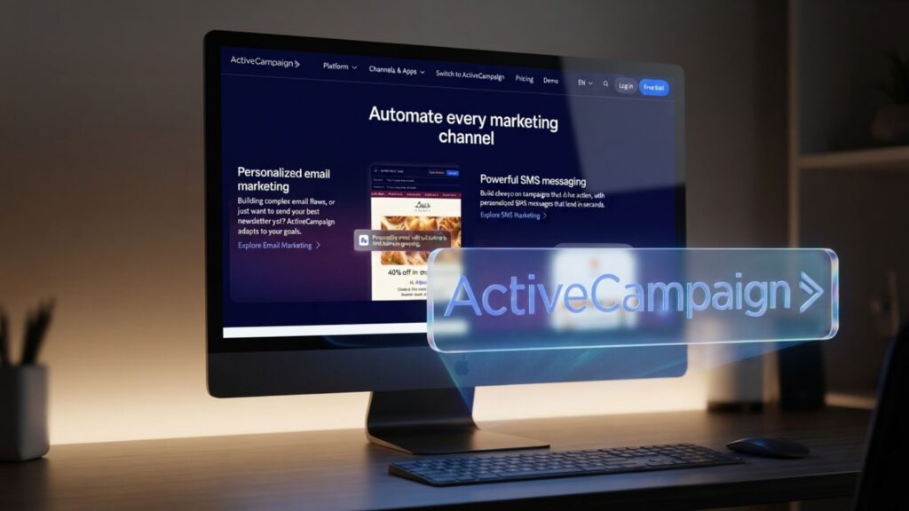 ActiveCampaign automation recipes being set up on a laptop