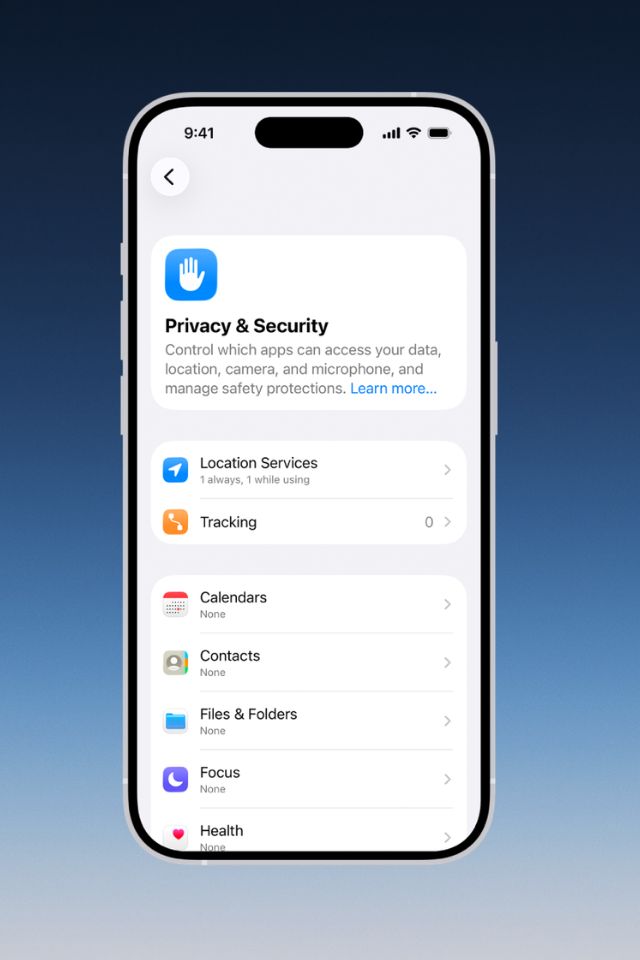 iPhone Settings screen showing AI app permissions under Privacy and Security