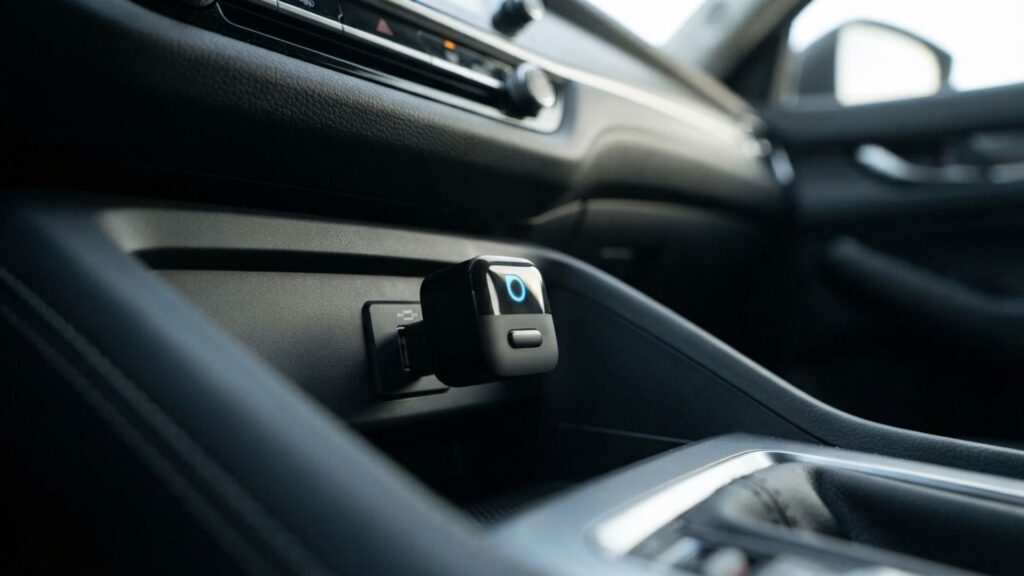 Best wireless CarPlay adapter comparison showing four USB dongles on a car dashboard