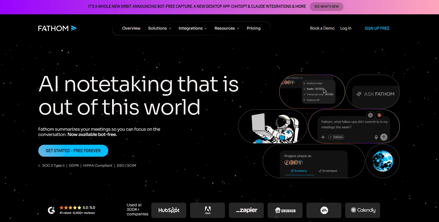 Fathom AI meeting notes summary dashboard with instant action items