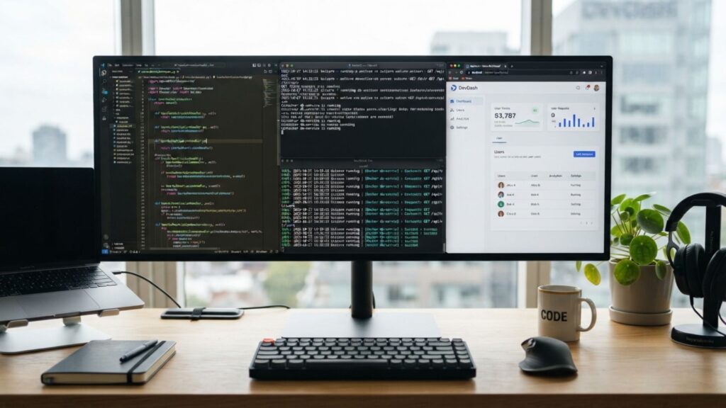 GitHub Copilot vs Claude Code vs Cursor comparison shown on a developer dual-monitor coding setup