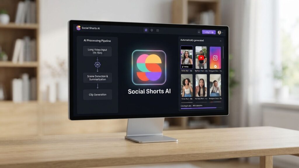 Ssemble AI tutorial dashboard showing one long video split into multiple short clips