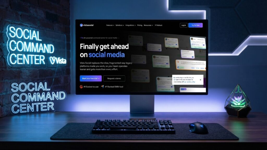 Vista Social review dashboard showing the AI assistant and unified social inbox