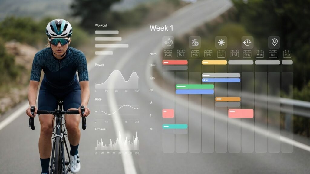 AI cycling computer mounted on a road bike handlebar for navigation and training data