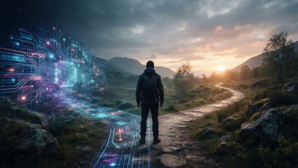 Illustration symbolizing future-proof skills for 2045 as AI reshapes the world of work