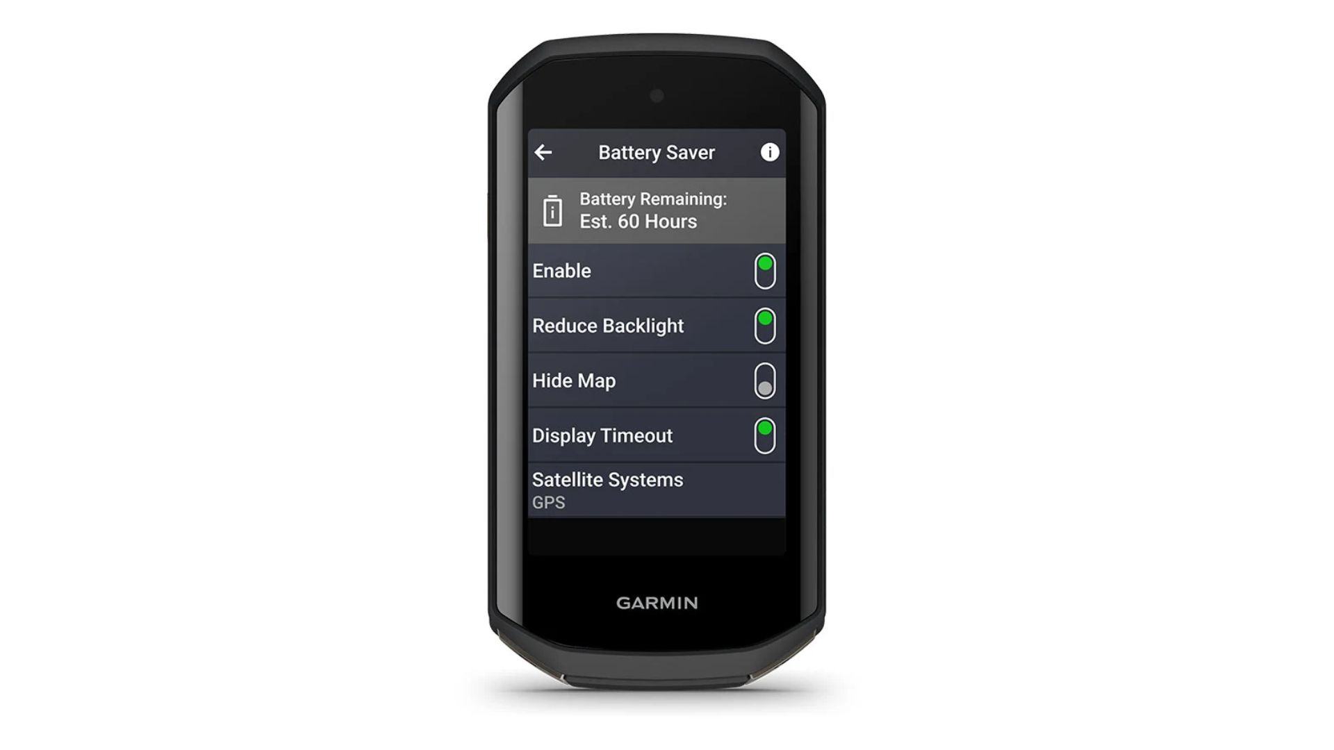 Garmin cycling computer battery screen after 40 hours of testing
