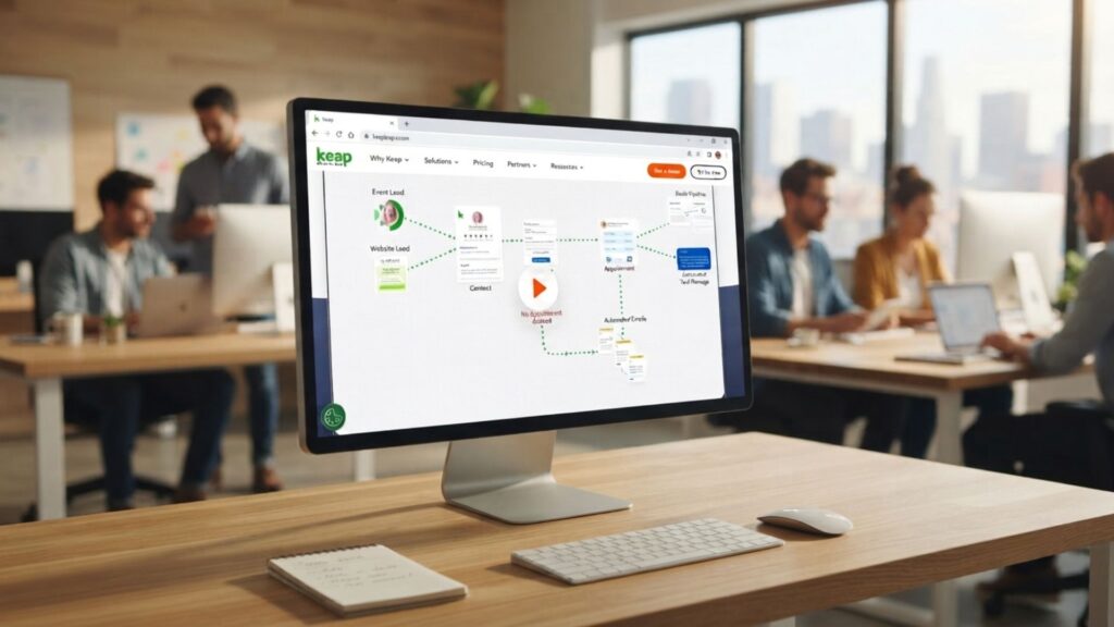 Illustration of a Keap CRM automation workflow built for solopreneurs