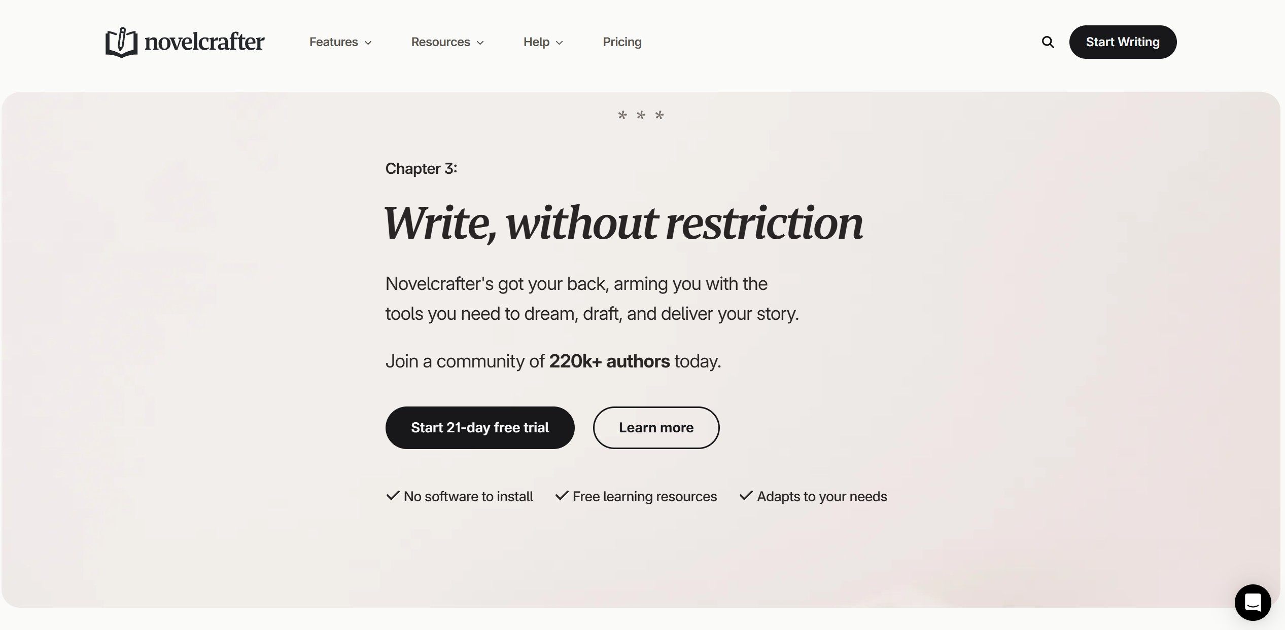 NovelCrafter home screen, one of the four creative writing with AI tools compared in this test