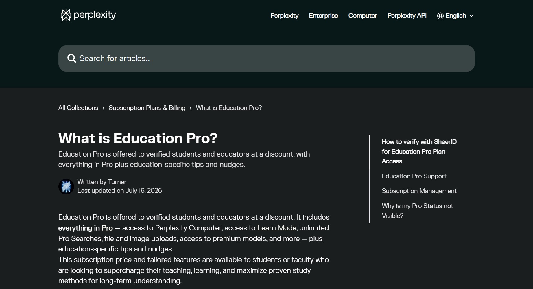 Perplexity's Education Pro page, one of the best AI tools for students for cited research