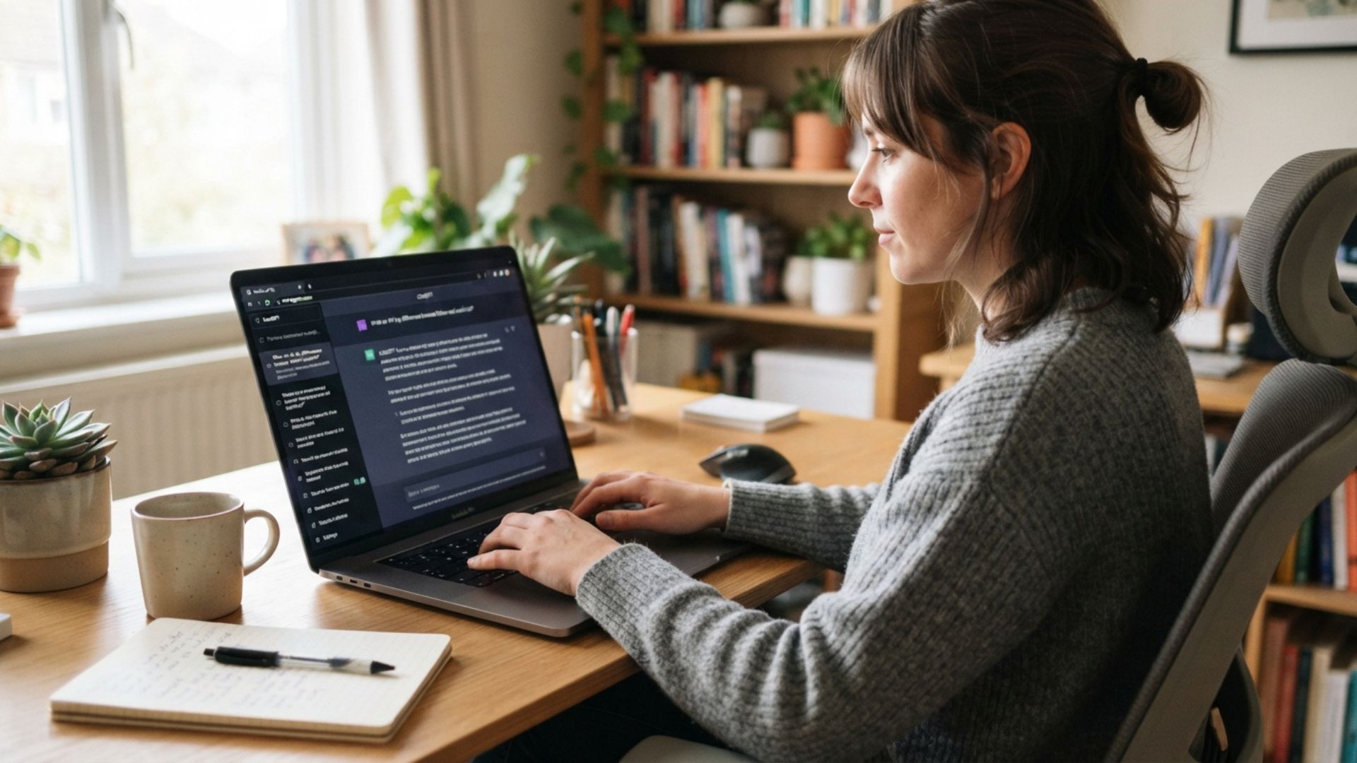 Person using ChatGPT on a laptop with a faint brain outline overlay, illustrating the nuance behind MIT's ChatGPT brain study on cognitive engagement