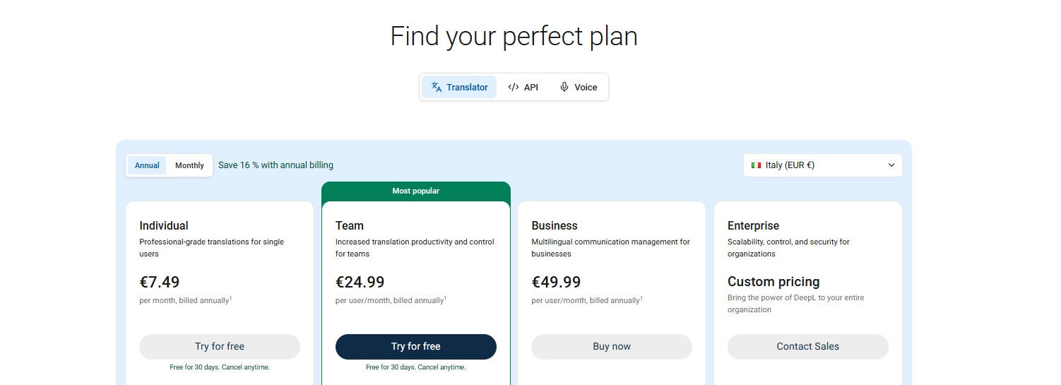 DeepL review screenshot of the 2026 pricing page showing Starter, Advanced, and Ultimate plans