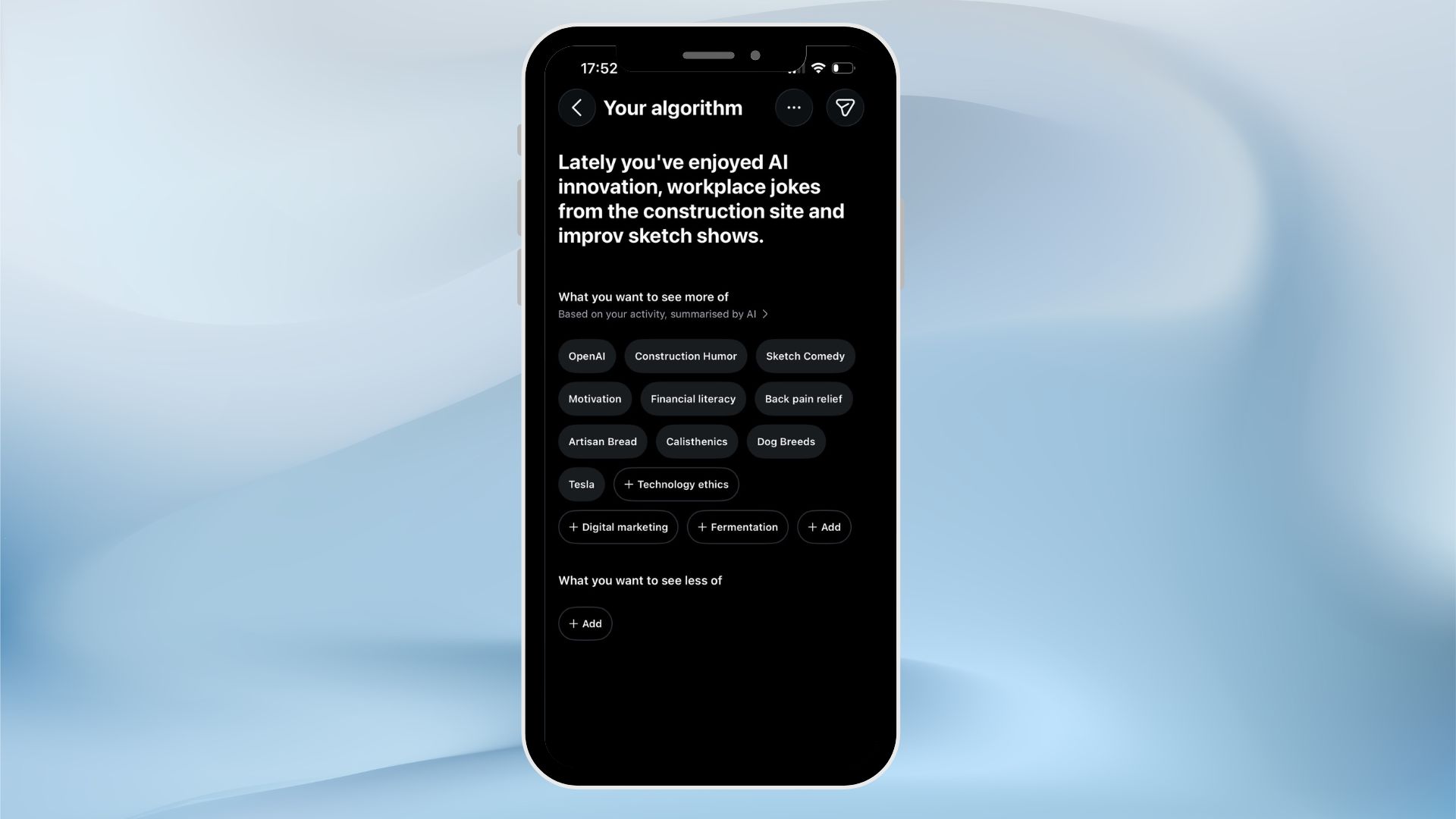 How AI controls what you see — Instagram's Your Algorithm settings panel under Content Preferences