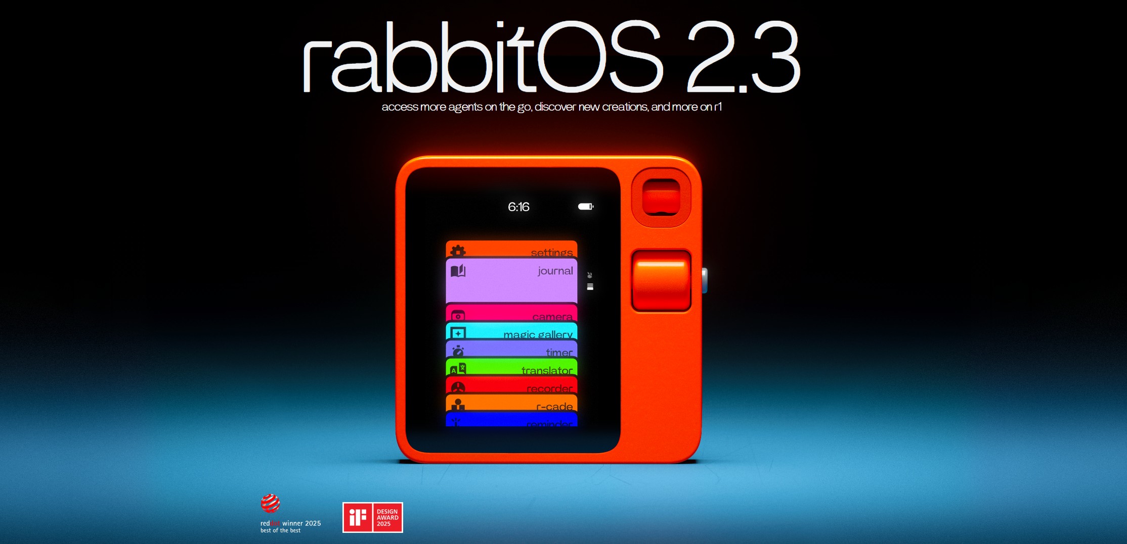 Rabbit R1 review screenshot of the RabbitOS 2 card-based home screen interface