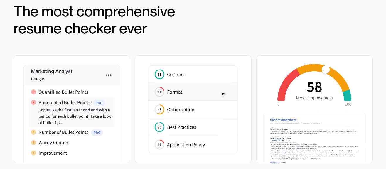 Rezi AI resume tools live ATS score meter while editing