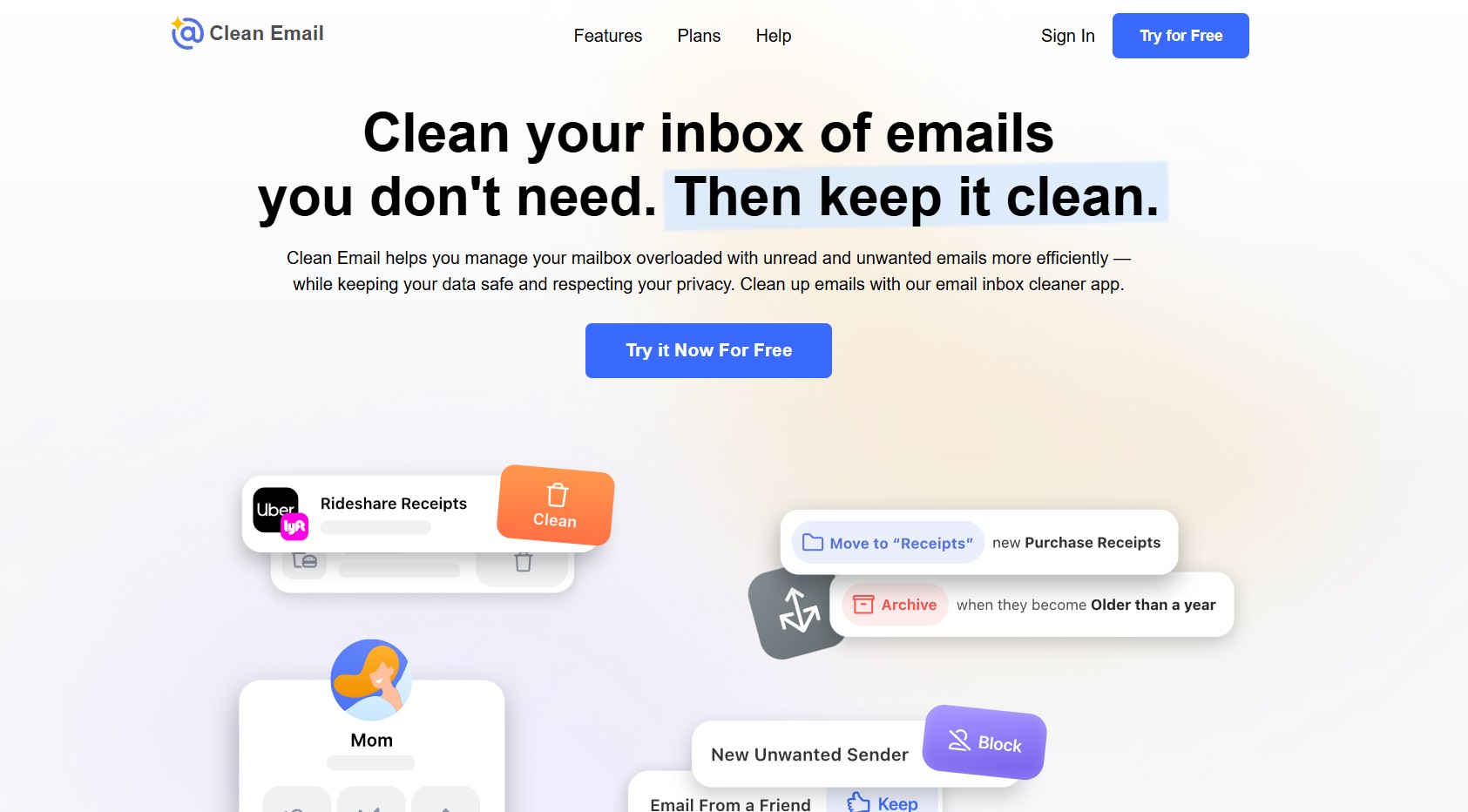 Underrated AI tools example: Clean Email grouping thousands of emails by sender for one-click bulk cleanup