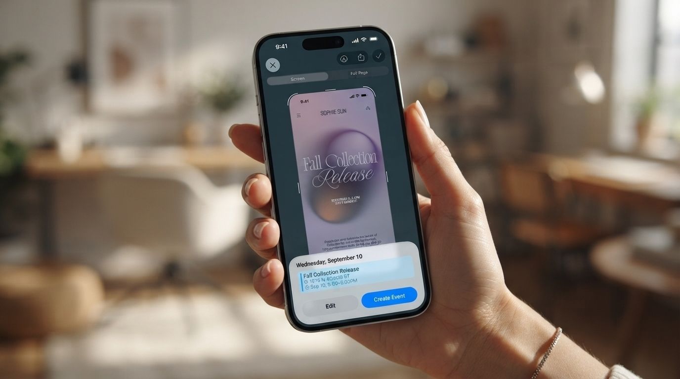 Visual Intelligence camera interface on iPhone showing Ask and Search buttons