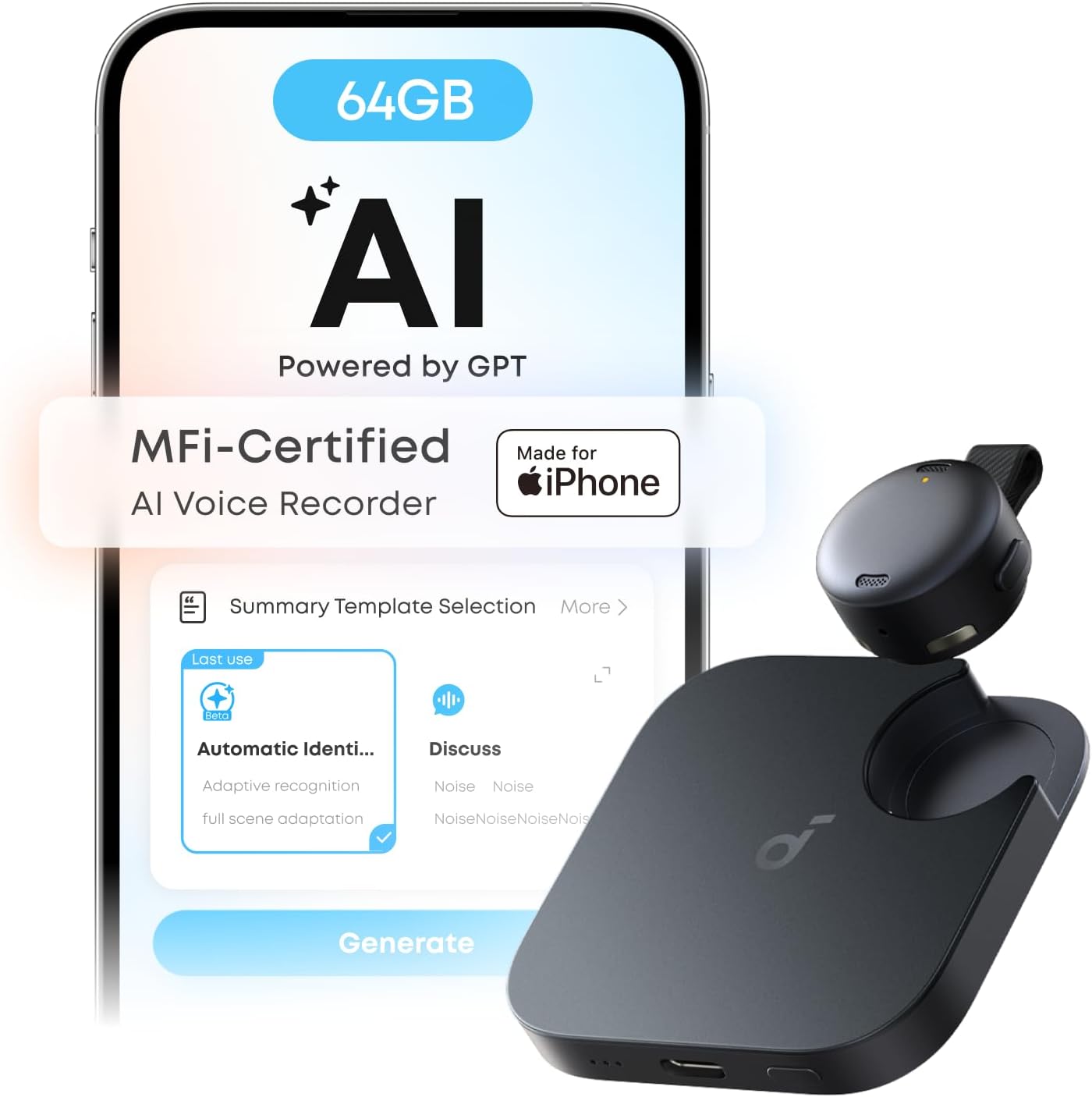 Anker Soundcore Work coin-size AI note taker and charging case