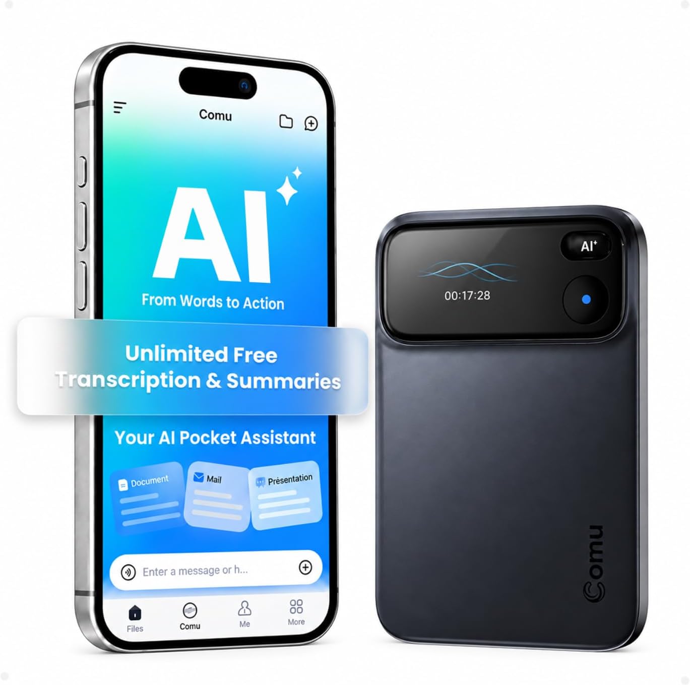Comu Action Pro AI note taker with six-microphone array