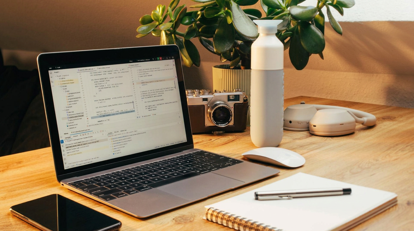 AI image editors test: Firefly relit the desk photo with warm light