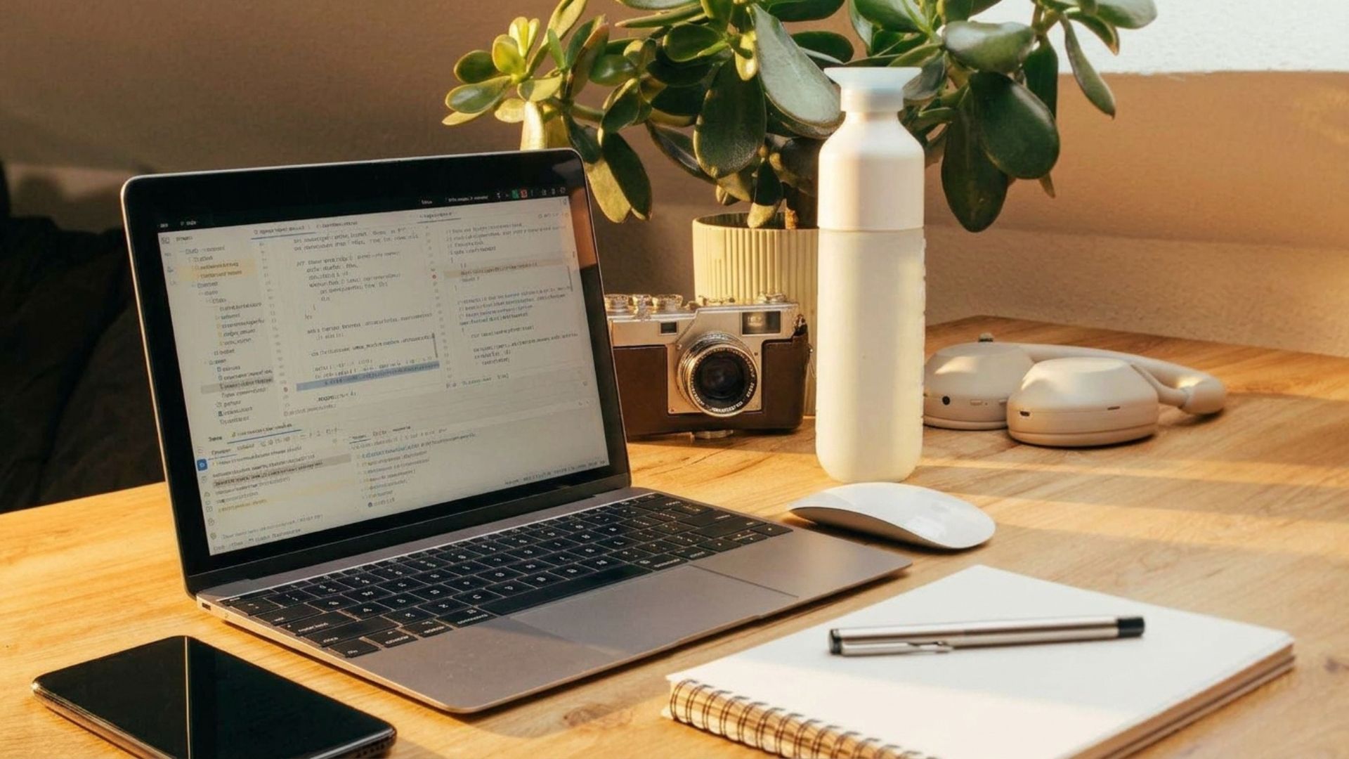 AI image editors test: Gemini relit the desk photo with warm light