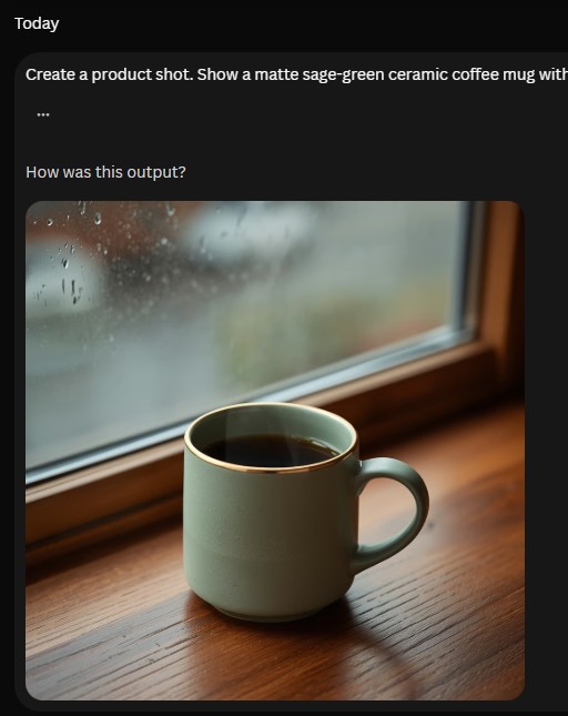 Same AI image prompt for a sage-green mug run in Leonardo AI