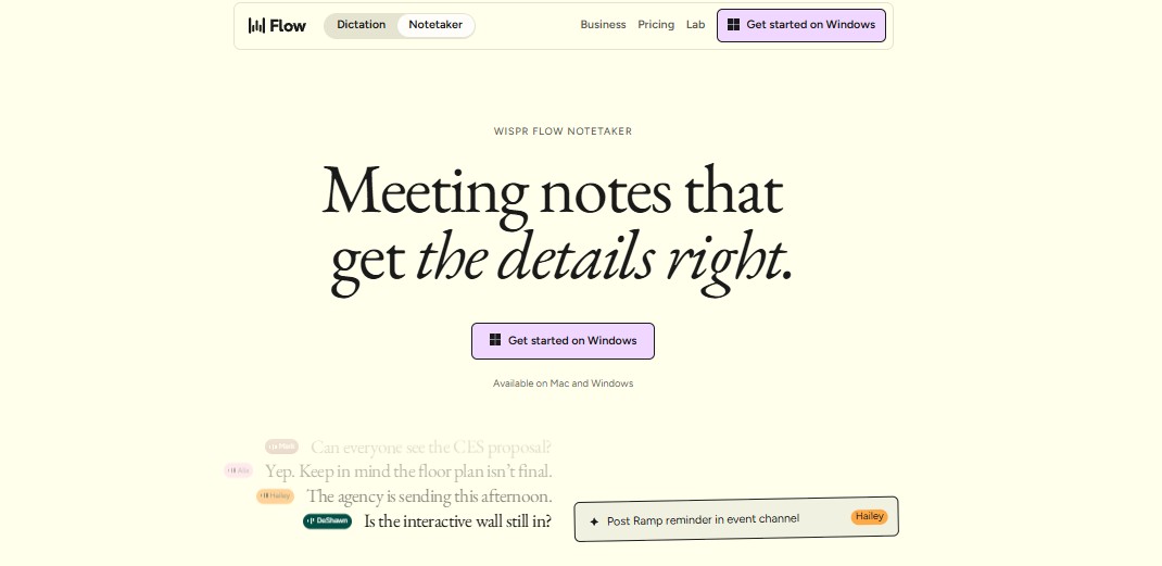 Wispr Flow homepage, a voice dictation app for students with learning disabilities